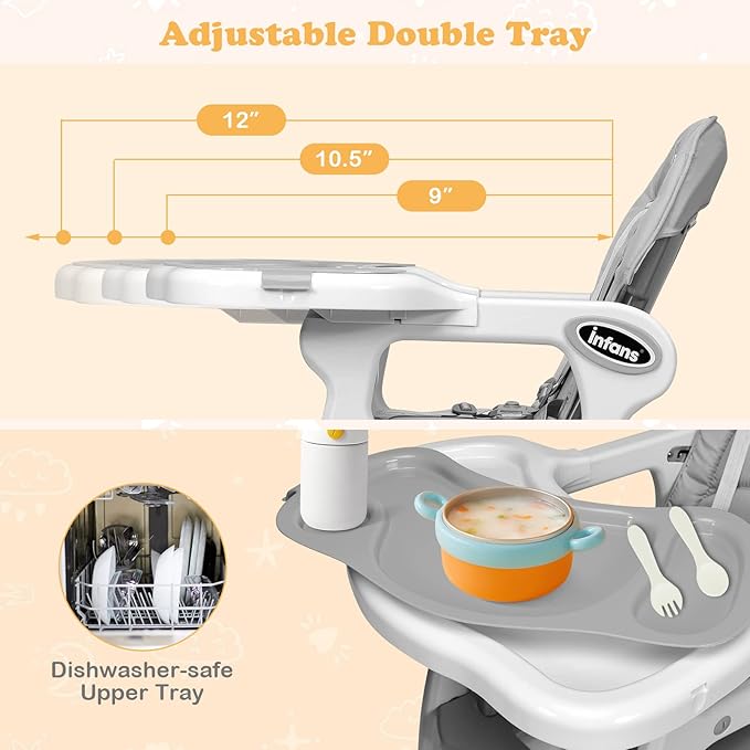 INFANS 5 in 1 Baby High Chair, Convertible Toddler Table Chair Set, Rocking Chair, Multi-Function Seat with Lockable Universal Wheels, Adjustable Seat Back, Removable Trays
