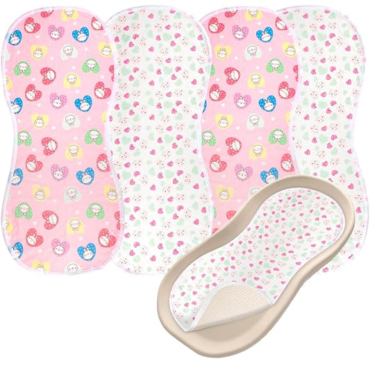 4 Packs Peanut Changing Pad Cover, 4-Layer Thickened Changing Pad Liner Waterproof Absorbent Non-Slip Reusable, Fits in Peanut Shaped Changing Pads (Pink)