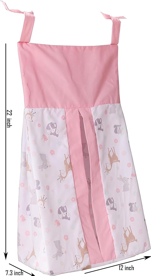 Pink Woodland Nursery Diaper Stacker For Girls Deer Fox Baby Girl Diaper Organizer (Pink)