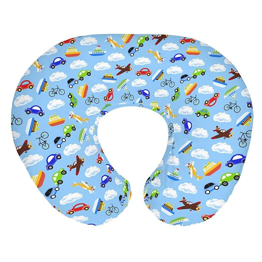 Planes Automobiles Transport Baby Nursing Pillow Covers for Boy Girl Airplanes Boats Bike Car Clouds Blue Nursing Slipcovers for Breastfeeding Pillows Travel Soft Stretchy Cover for Newborn Infant