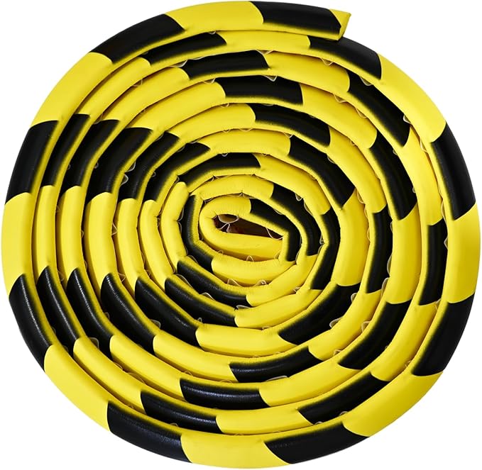 Wall Corner Guards Edge Protector | 16.4 ft | Yellow & Black Warning Stripes | High-Density NBR Foam | Self-Adhesive Bumper for Garage/Warehouse