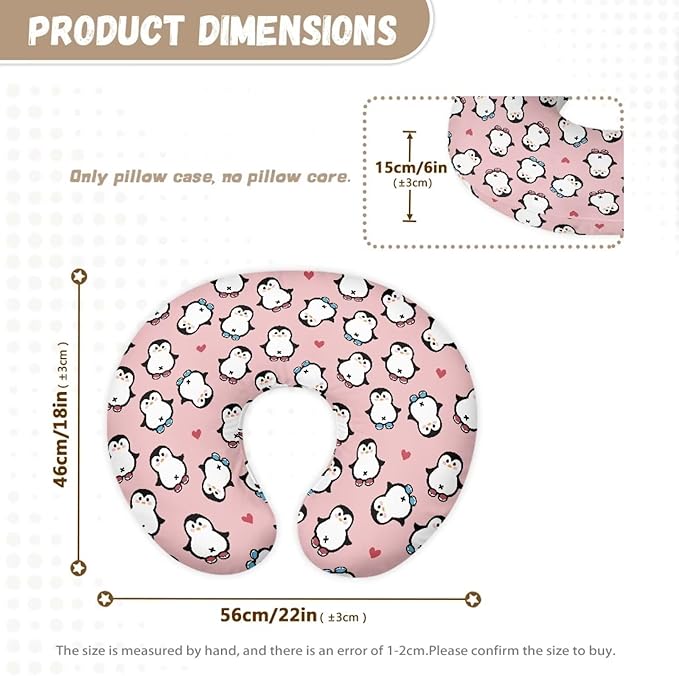 Pink Cartoon Penguin Nursing Pillow Covers U-Shaped Feeding Pillow Cover for Nursing Pillow Hidden Zipper Design Soft and Skin-Friendly