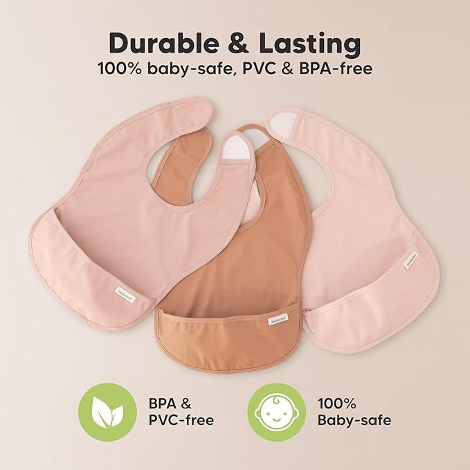 KeaBabies 3-Pack Waterproof Baby Bibs for Eating - Lightweight Toddler Feeding Bibs with Large Food Catcher, Mess Proof, Food-Grade Baby Eating Essentials, Easy to Put On & Clean (Beach Day)