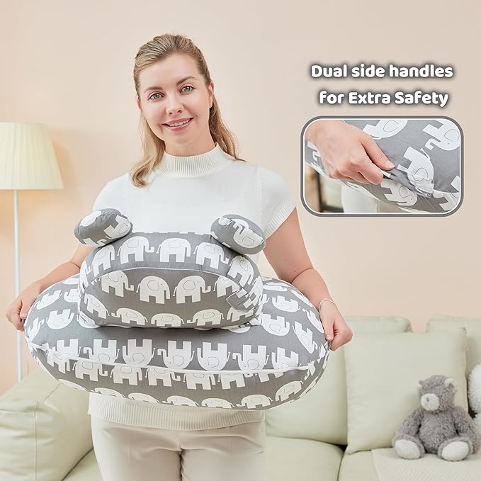 lasoftan Nursing Pillow for Breastfeeding, Breast Feeding Pillow for Mom Support, Adjustable Waist Strap and Removable Cotton Cover, Elephant