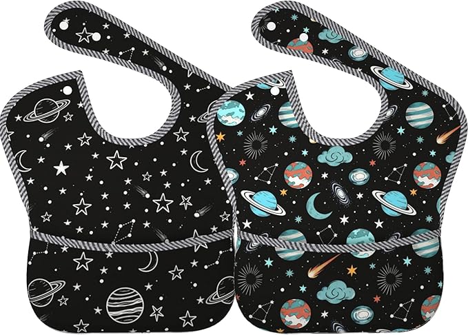 Bibs Cute Baby Stuff 2Packs for 6-24 Months Waterproof Washable Fabric