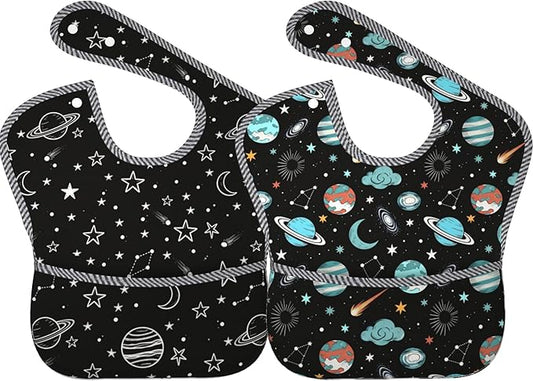 Bibs Cute Baby Stuff 2Packs for 6-24 Months Waterproof Washable Fabric
