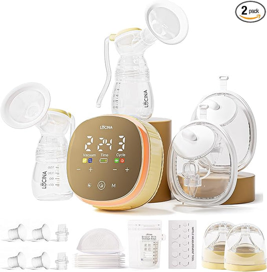 Hands-Free Wearable Breast Pump, Hospital-Grade Breastfeeding Pump, 4 Modes & 9 Levels, Double Portable Electric Milk Pumps with 4400mAh Strong Battery, LCD Display & Night Light, 2-Pack