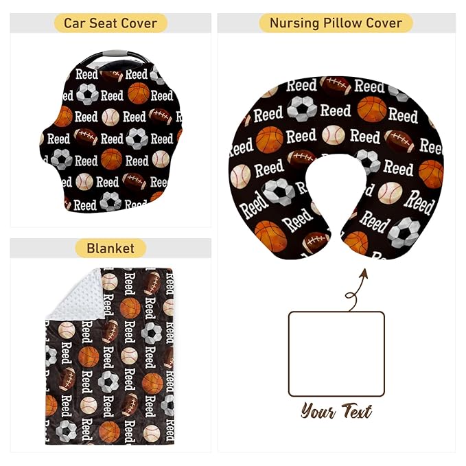 Baby Nursing Pillow Cover - Personalized Name Ball Theme Breastfeeding U-Shaped for Bottle Feeding, Ultra Soft Comfortable Breastfeeding Pillow Cover for Infant Baby Boys and Girls