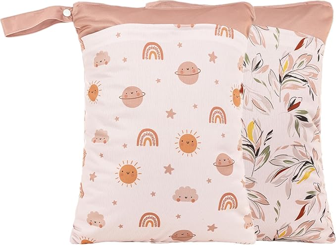 Wet Dry Bags with Two Zippered Pockets and Handle, Reusable Storage Bag for Breast Pump Parts & Baby Items, Waterproof Diaper Bags, Yoga Gym Bag for Swimsuits or Wet Clothes-2pcs, 11.8*15.75"