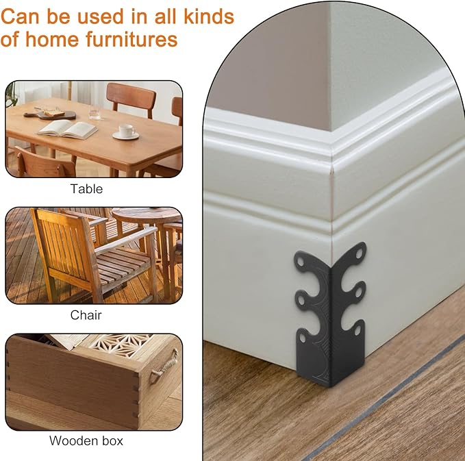 6Pcs Skiffers Baseboard Corner Protectors, Rustic Vintage Metal Corner Guard, Decorative Baseboard Shield, Brass Skirting Board Protection, Antique Bronze Furniture Edge Protector (Black)