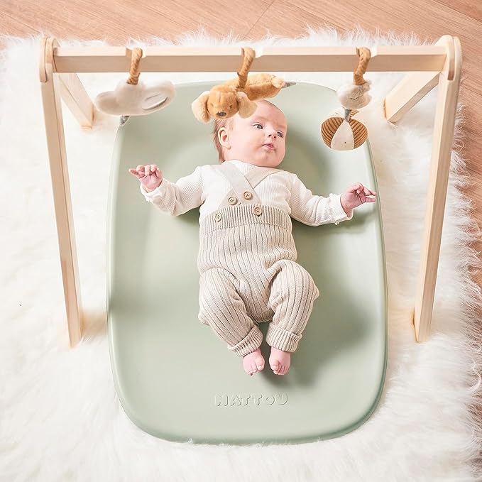 Nattou Softy Changing Pad - Wipeable Baby Changing Mat- Durable, Water-Resistant, Cocoon Shape with Honeycomb Bottom Grips BPA-Free, Assimilates Room Temperature - Green