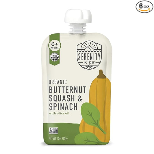 Serenity Kids 6+ Months Veggie Puree Baby Food Pouches - USDA Organic Stage 1 Baby Food - No Added Sugar Toddler Snacks with 1 Serving of Veg - BPA-Free Recyclable Toddler Pouches - 3.5 Oz, Pack of 6