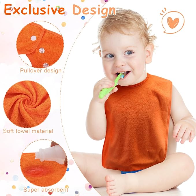 Hercicy Full Coverage Pullover Toddler Baby Bibs Terry Cloth Bibs with Snap Button for 0-4 Years Unisex Feeding Drooling