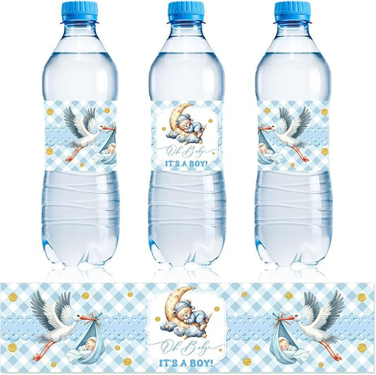 NQEUEPN 50pcs Baby Shower Water Bottle Labels, Waterproof Decorative Water Bottle Labels Personalized Water Bottle Wrap Stickers for Baby Shower Party Decorations (Boys Style 1)
