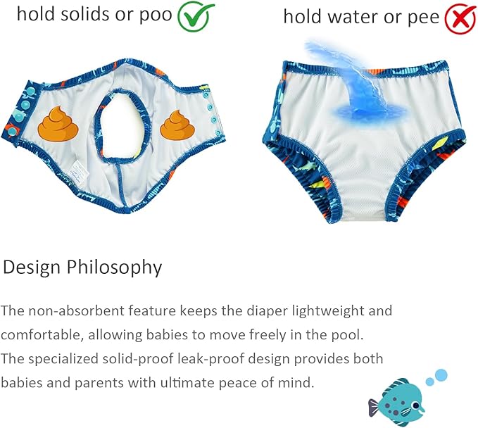 Baby Swim Diapers Reusable Washable Infant Diaper Swimsuit with Side Snap UPF 50+ Sun Protection for Pool Beach(6-12 Months,Red Sharks)