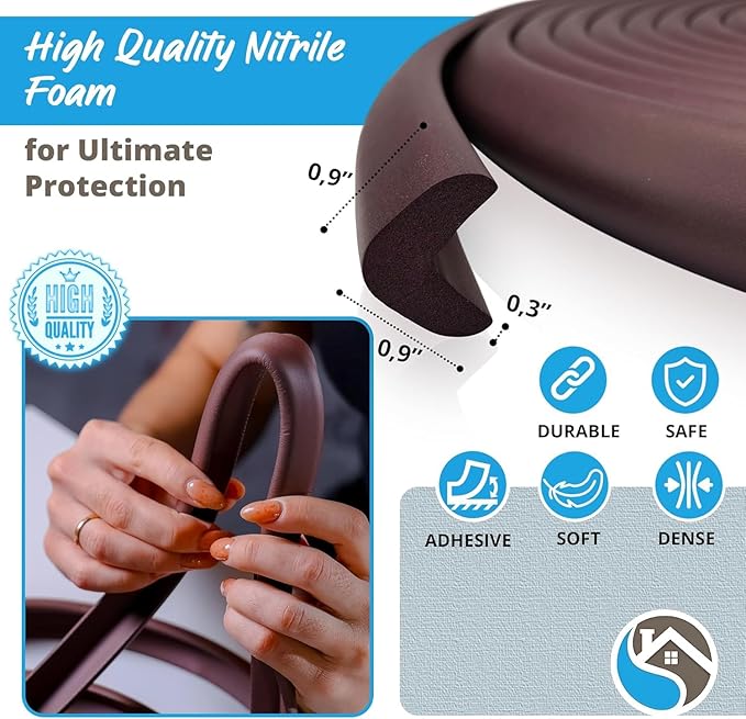 Furniture Edge Guards | 16ft Protective Protective Foam Cushion | Baby Child Proofing Set NonToxic for Table, Fireplace, Countertop | Brown