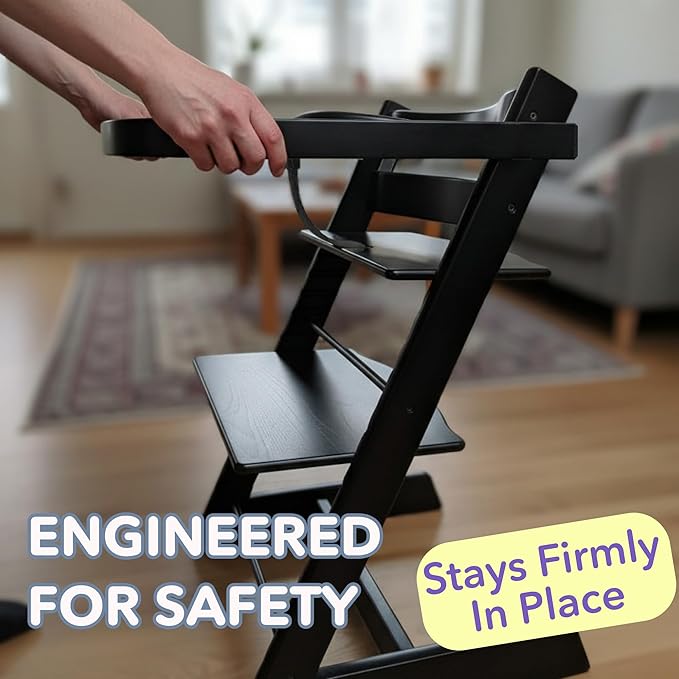 High Chair Tray for Stokke Tripp Trapp - Black - No Baby Set Needed. Suction Surface. Snap-on. BPA Free.