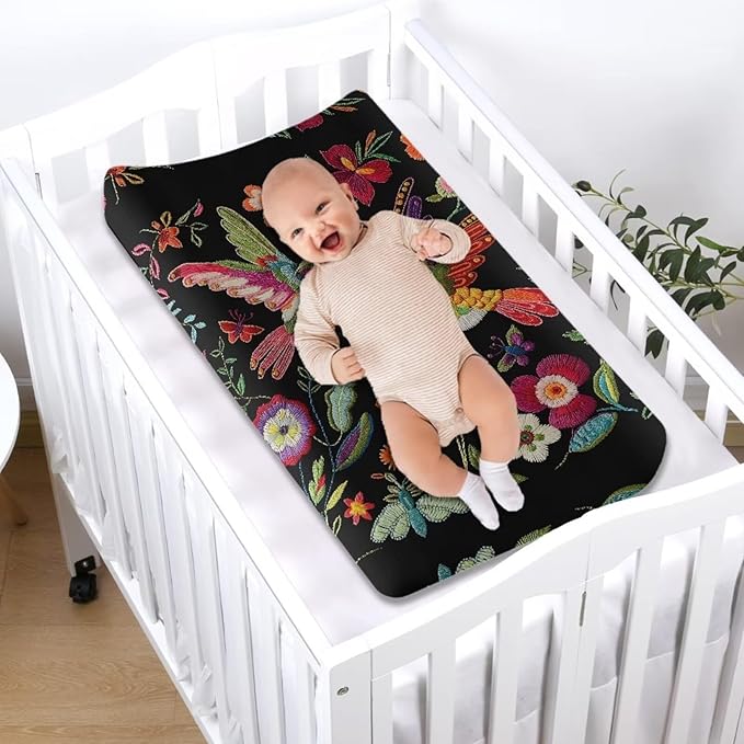 Embroidered Bird Changing Table Covers Breathable Baby Diaper Change Table Covers Soft Contoured Pad for Newborn Baby Boys Girls Machine Washable