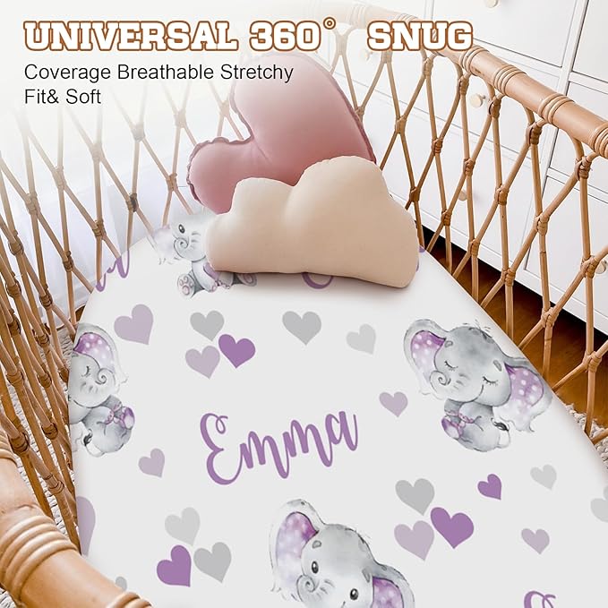 Personalized Baby Changing Pad Cover - 2 Piece Purple Elaphant Baby Pee Pad Cover Nursery Bedding with Name Portable Diaper Changing Pad Gifts for Infant