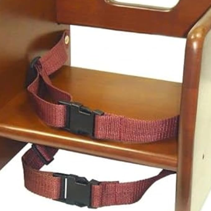 TrueCraftware–17" Children Booster Seat Walnut Wood Finished Rubber Wood with Harness Straps Seat Back Support Maximum Knock-Down Package Stackable Booster Seat for Dining Table