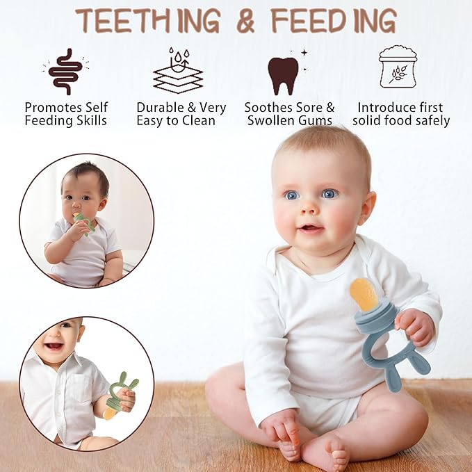 Baby Breastmilk Popsicle Molds & Baby Fruit Feeder (2 Pack), Baby Food Freezer Tray Storage Containers, Silicone Teething Pacifier Feeder and Teether for Babies,Baby Feeder - Blue