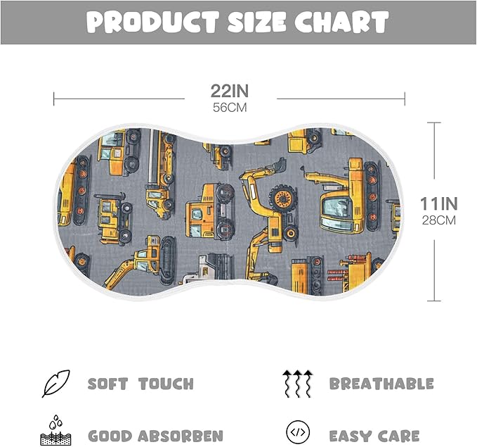 Construction Excavator Trucks Burp Cloths Baby Boys Girls Absorbent Soft Cotton Burping Cloths Rags, 4 Pack