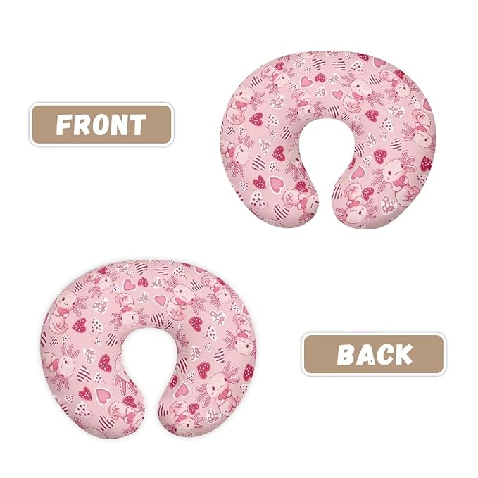 Pink Axolotl and Love Heart Breastfeeding Pillow Cover Slipcover for Breastfeeding Pillows, Soft and Stretchy Safely Breastfeeding Pillow Cover Breathable and Washable