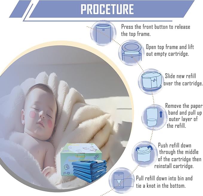 Diaper Pail Refill Bags for Dekor Plus Diaper Pail (2400 count) 4 Packs, 7-Layer Odor-Absorbing, 30% Extra Thickness, Disposable Diaper Trash Bags, Baby essentials
