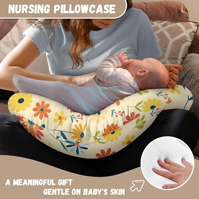 Flowers Nursing Pillow Cover with Hidden Zipper Flowers Breathable & Skin Friendly for Moms/Baby Stretchy Nursing Pillow Cover Quick-Dry Fabric
