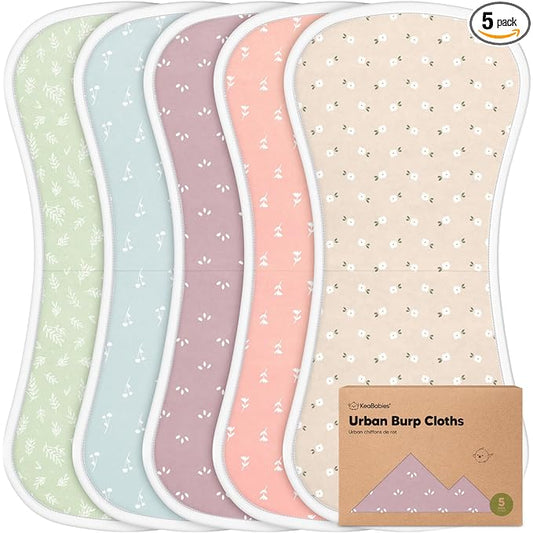Organic Burp Cloths Baby Boy & Girl - 5-Pack Super Absorbent Cotton Burping Cloths for Babies, Soft & Plush Newborn Spit Up Rags, Infant Towels for Milk Spit Up, Unisex, Large 21" x 10" (Blooms)