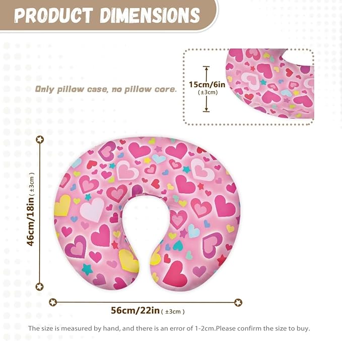 Love Heart Pink Feeding Pillow Cover Cozy Nursing Slipcover Soft Breastfeeding Pillow Slipcover Skin-Friendly U-Shaped Hidden Zipper Design