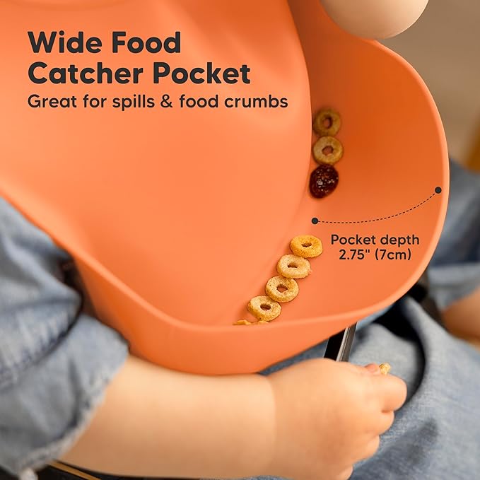 KeaBabies 2-Pack Silicone Bibs for Babies, Toddlers Girl, Boy – Sturdy Food-Grade Baby Bibs for Eating, Large Food Catcher, Clean & Put On Easily, Waterproof Toddler Feeding Essentials (Amaze)