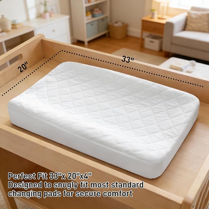 Waterproof Changing Pad Cover 2 Pack, Quilted Viscose Fitted Diaper Chang Table Cover, Soft Changing Pad Sheets for Girls Boys, Ultra Soft & Breathable, White