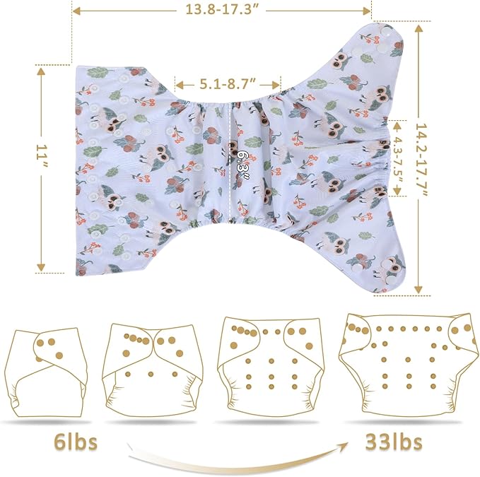 TDIAPERS Cloth Diaper Covers Reusable Washable Pocket Diapers One Size Adjustable for Baby 10 Pack with 10 Pcs Microfiber Inserts, 1 Wet Bag
