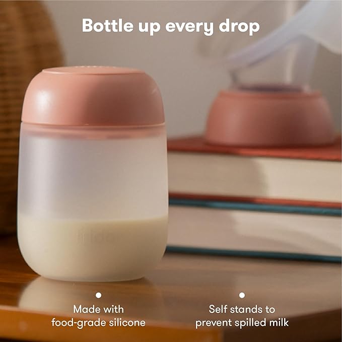 Frida Mom 2-in-1 Manual Breast Pump Silicone Bottle + Replacement Lid, Milk Collector for Breastfeeding, 5oz (Pack of 2)
