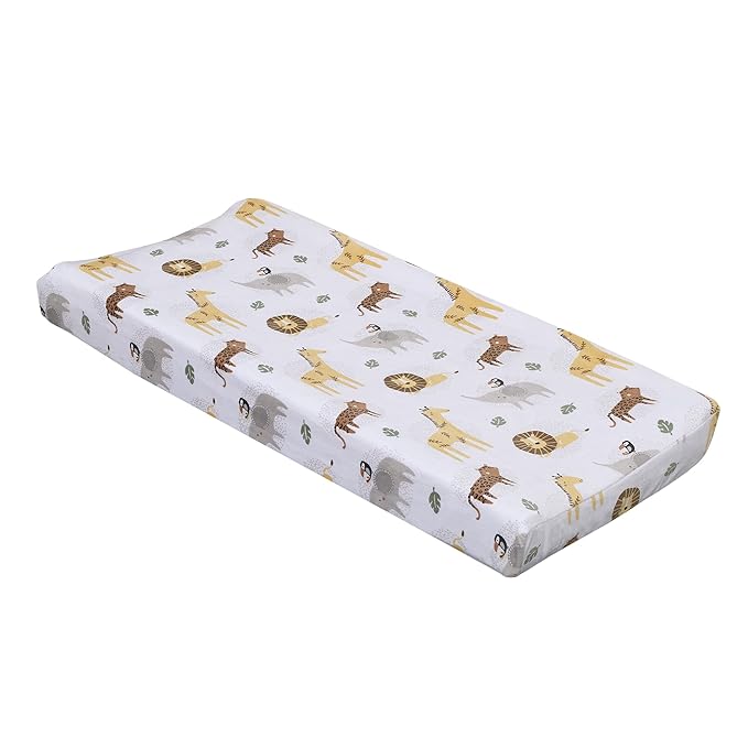 NoJo Jungle Trails Grey, Gold, Green and White Super Soft Animal Print Changing Pad Cover