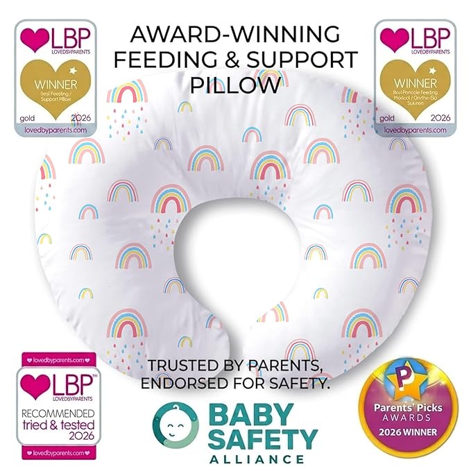 Plushii Nursing Pillow for Breastfeeding, Soft and Supportive Breastfeeding Pillow for Mom and Baby, Cute Feeding Pillow with Removable Cover for 0–12 Months, Rainbow World