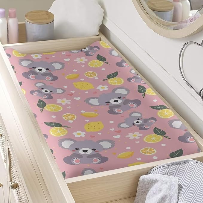 Koala Lemonade Changing Table Covers Durable Baby Diaper Change Sheet Ultra Soft Contoured Pad for Baby Boys Girls Nursing Room Decor