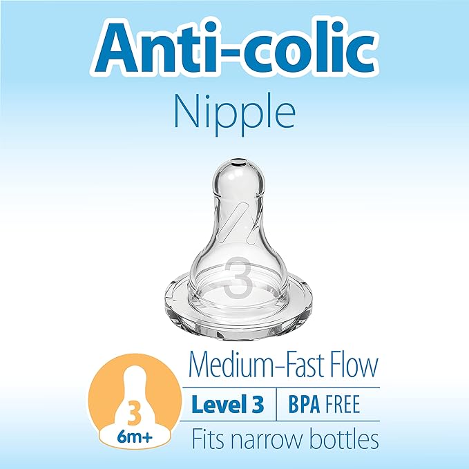 Dr. Brown's Natural Flow Anti-Colic Options+ Narrow Baby Bottles, Floral Designs, Pink, 0m+ & Dr. Brown’s Natural Flow Level 3 Narrow Baby Bottle Silicone Nipple, Medium-Fast Flow, 6m+, 6 Pack