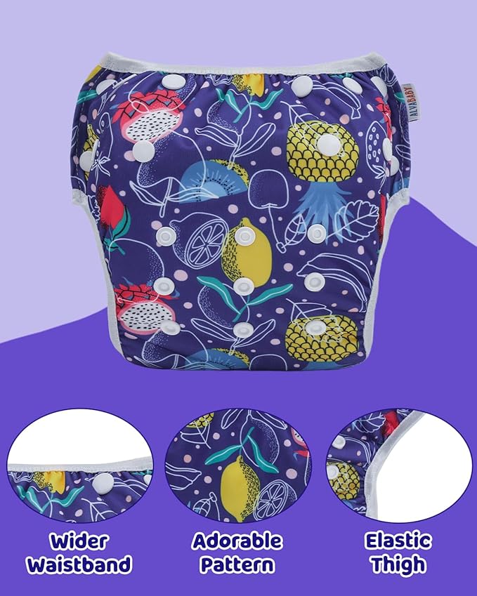 ALVABABY Large Cloth Swim Diaper 3pcs Baby/Toddler/Infant Snap Reusable Adjustable Swimming Diaper Baby Boy and Girl 3ZSWY64A