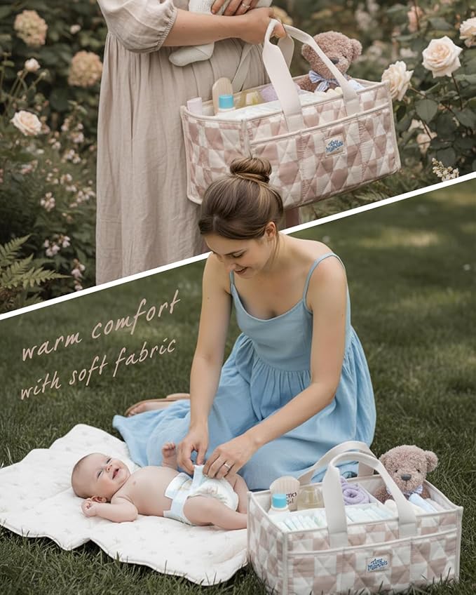 Tiny Marvels Diaper Caddy Organizer for New Parents, Baby Diaper Caddy with Water-Resistant Fabric, Structured Diaper Caddy Basket for Nursery, Car & Travel