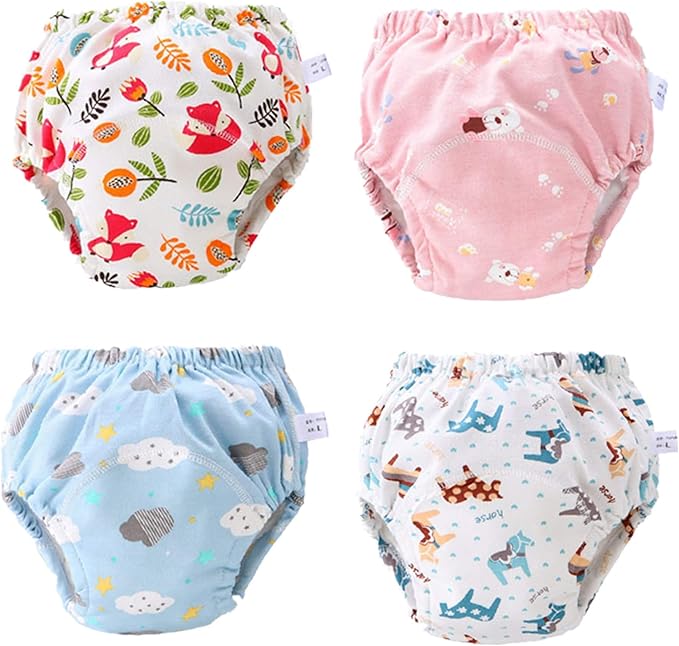 4 Pack Baby Toddler Potty Training Pants Layered Cotton Training Underwear for Toddlers Girls Boys