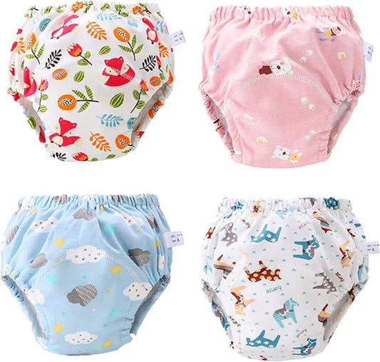 4 Pack Baby Toddler Potty Training Pants Layered Cotton Training Underwear for Toddlers Girls Boys