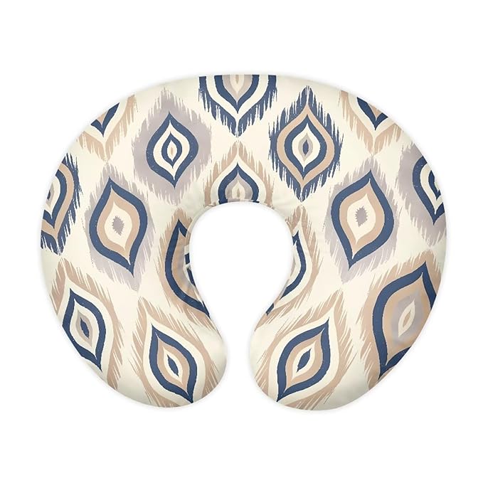 Ikat Rhombus Newborn U-Shaped Breastfeeding Pillowcase, Ethnic Geometric Nursing Pillow Covers for Breastfeeding Moms, Tribal Style Soft Stretchy Feeding Pillow Case