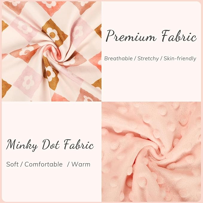 Nursing Pillow Covers 2 Pack, Orange Minky Dots Breastfeeding Pillow Slipcover for Baby Boys Girls, Ultra Comfortable Nursing Pillow Protector, Soft and Machine Washable, Flower Checkerboard