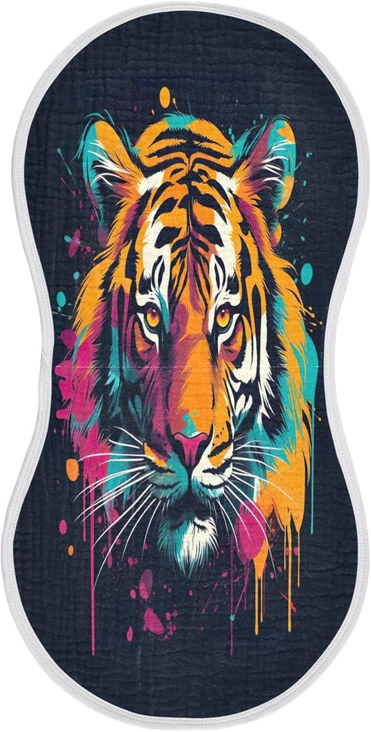 1 Pack Muslin Burp Cloths Tiger Black Print Cotton Baby Burp Cloths Absorbent Soft Burping Cloth Washcloths for Newborn Babies 22x11 Inch