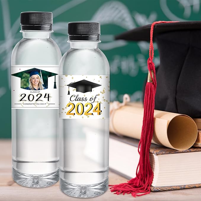 Personalized Water Bottle Labels Graduation Custom Graduation Labels with Name for Water Bottle Stickers Waterproof Printable Photo Bottle Labels Graduation Gifts 50 Pcs