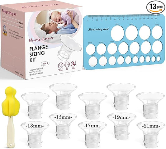 Flange Sizing Kit 3-in-1 with 13/15/17/19/21mm for 24mm Electric Breast Pump Flanges/Shields, 10PCS Soft Silicone Flange Inserts for More Comfortable Pumping, BPA-Free, Essential for Moms