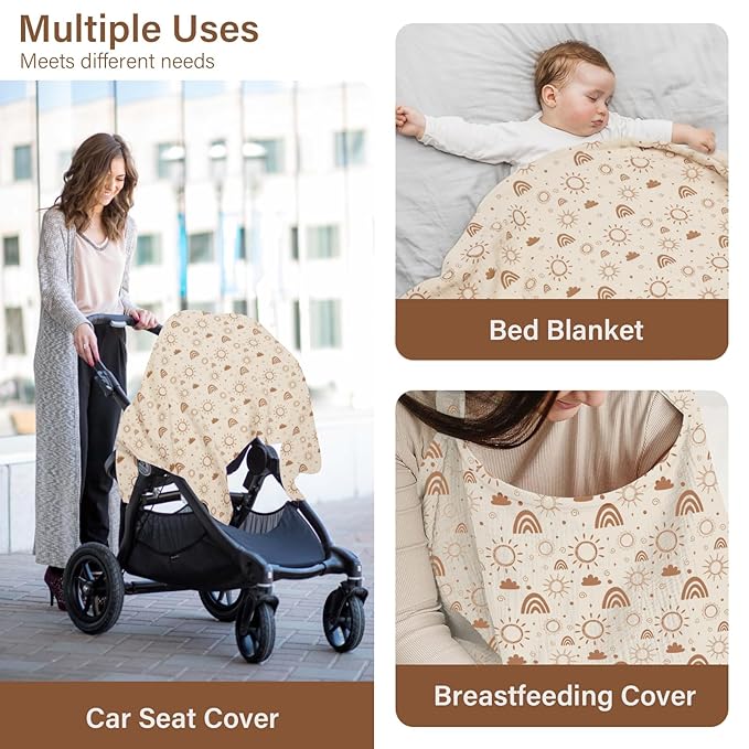 MEXXI Muslin Nursing Covers for Breastfeeding, Breastfeeding Cover with Arch Neckline,100% Cotton Breathable and Lightweight Privacy Nursing Apron 43 * 30 Inch (Beige)