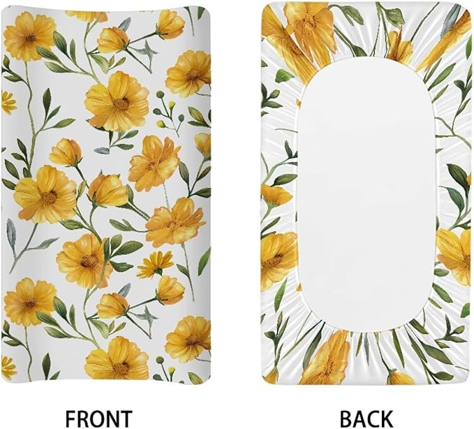 Yellow Flowers Changing Pad Cover Soft Waterproof Nursery Pad Change Cover Lightweight Cozy Stretchy Changing Table Cover for Boys Girls